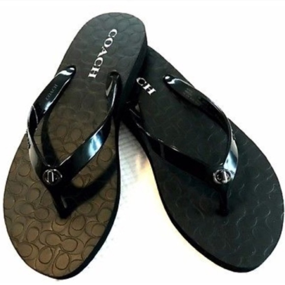 Coach Shoes - Coach Abigail black flip flops New size 6